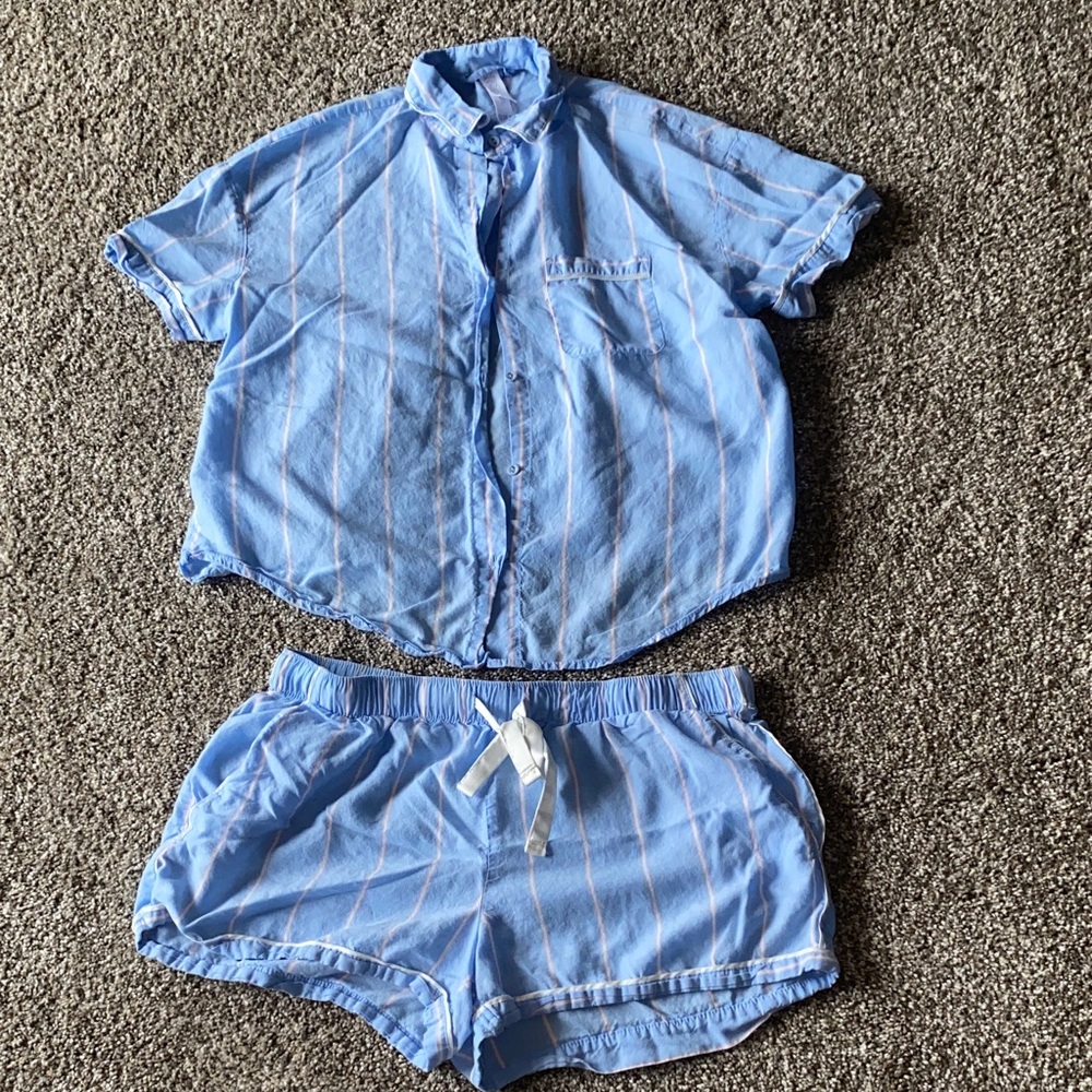 Stars Above Blue Striped Pajama Set H